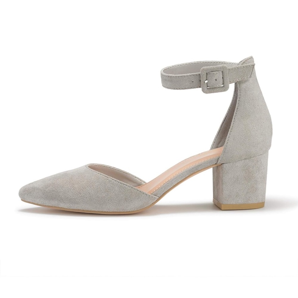 NEW 🚨OFF WHITE COLOR 🚨 FISACE Womens Low Mid Square Heel Ankle Strap Sandal - Picture 2 of 8